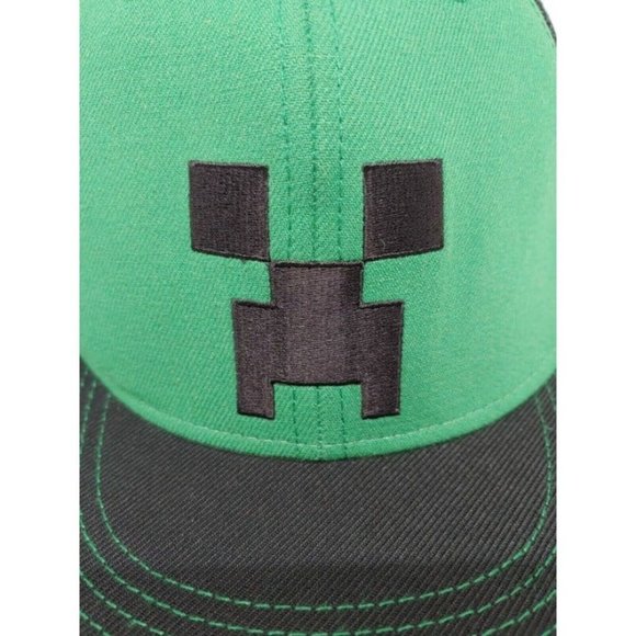 Flat Fitty Minecraft Creeper Green & Black Mesh Trucker Snapback Hat Cap Sandbox - Picture 1 of 8